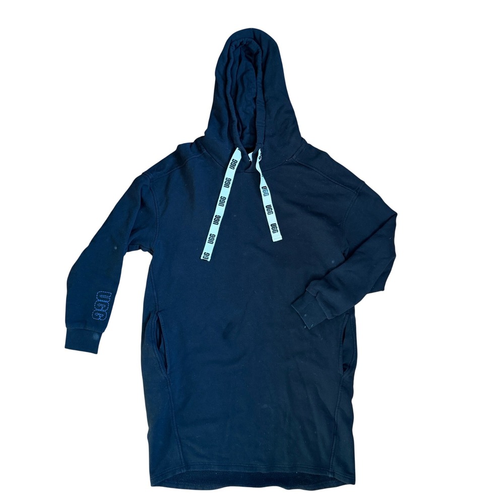 UGG Womens Black Logo Drawstring Longline Hoodie Sweatshirt‎ XS Pockets
